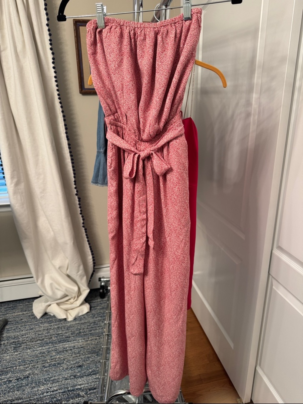 Abercrombie & Fitch Strapless Rose-Pink Tie-Waist Jumpsuit